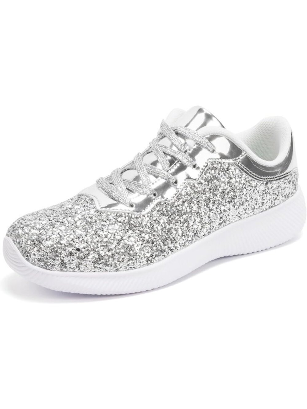 Women's Silver Rubber Lightweight Glitter Metallic Sequin Walking Sneaker Shoes